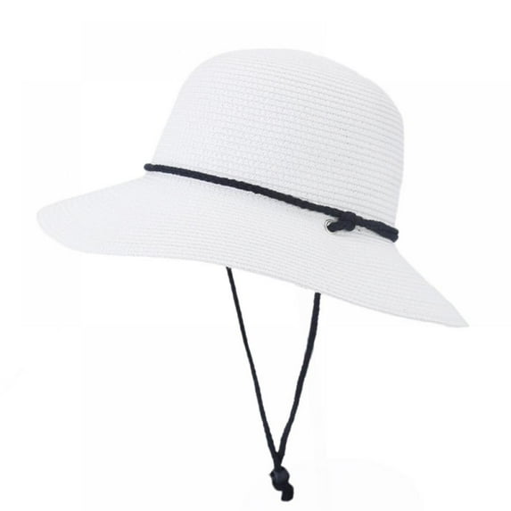 Womens Wide Brim Sun Hat with Wind Lanyard UPF Summer Straw Sun Hats for Women