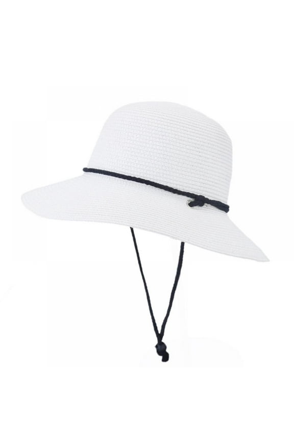 Womens Wide Brim Sun Hat with Wind Lanyard UPF Summer Straw Sun Hats for Women