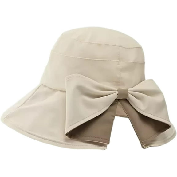 Womens Wide Brim Sun Hats UPF50+ UV Packable Beach Hat Summer Bow Decoration Bucket Cap for Travel