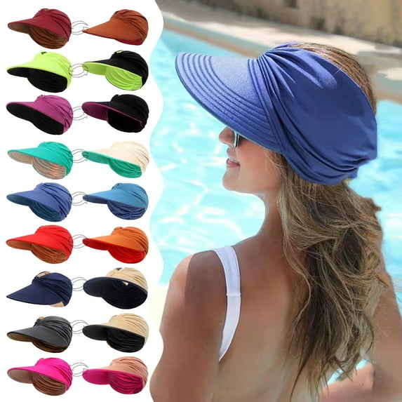 Womens Wide Brim Visor Hat Summer Face Protection Beach and Sports Cap
