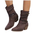 thumbnail image 1 of Womens Wide Calf Ankle Boots Suede Pointed Toe Casual Stacked Heel Strappy Pull on Chelsea Booties, 1 of 5