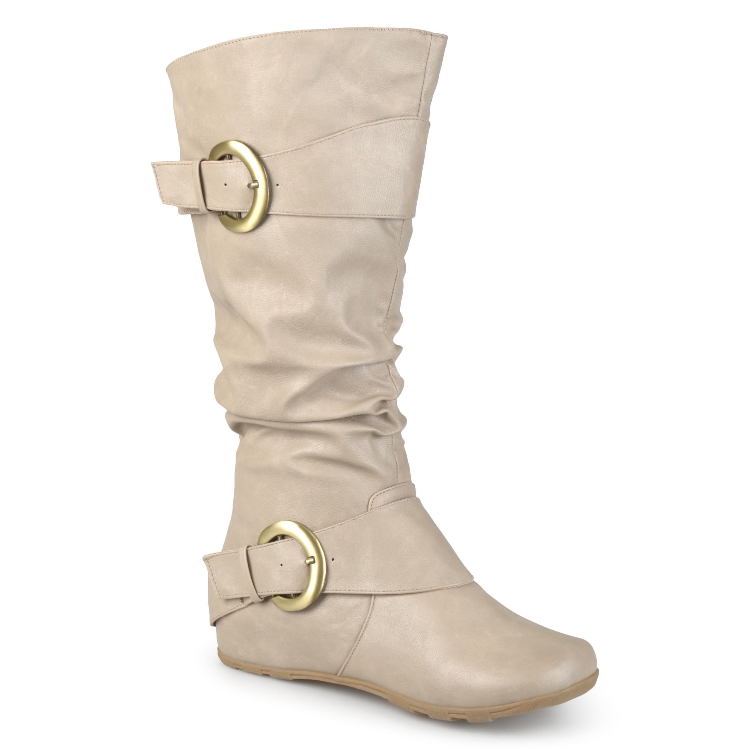 Womens Wide-Calf Buckle Knee-High Slouch Boot - Walmart.com
