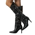 thumbnail image 1 of Womens Wide Calf Knee High Stiletto Dress Boots Fashion Patent Leather Slouchy Pointed Toe Heels over the Knee Tall Boots for Ladies Black, 1 of 5