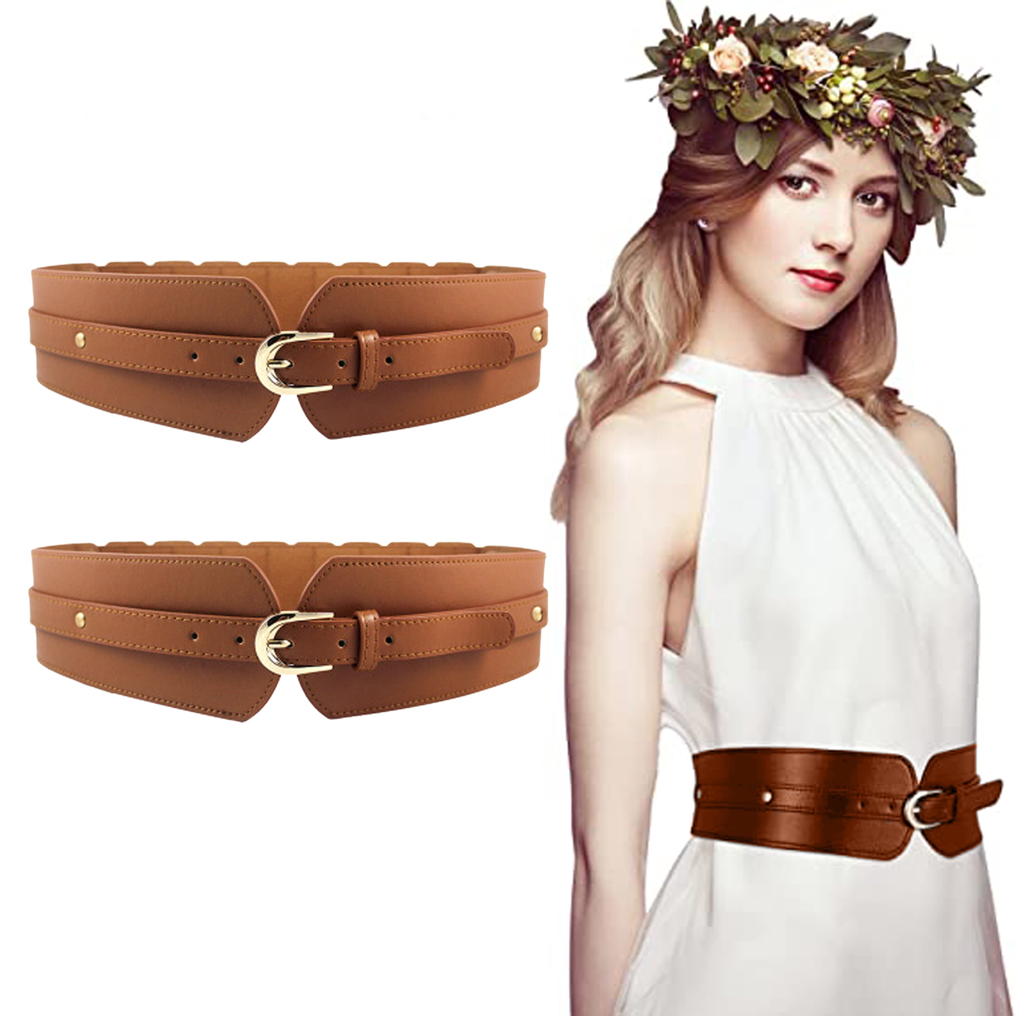 Womens Wide Elastic Waist Belt for Dress,Ladies Girls Stretch Cinch Belt,1PCSBrown