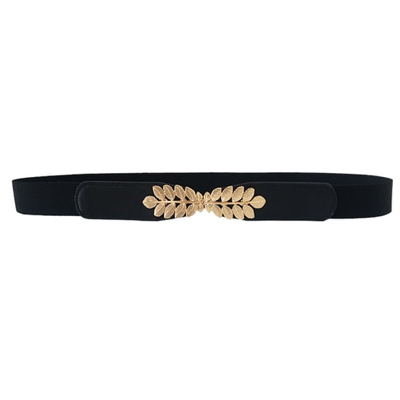 Womens Wide Elastic Waist Belt for Dresses, Leaf Buckle Stretch Cinch Belt, Fashion Waistband for Tunics Coats Skirts, Adjustable Dress Belt Black