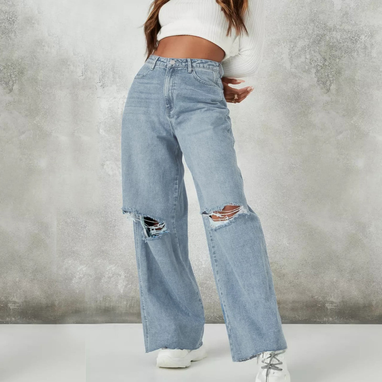 Baggy jeans ripped womens Clearance