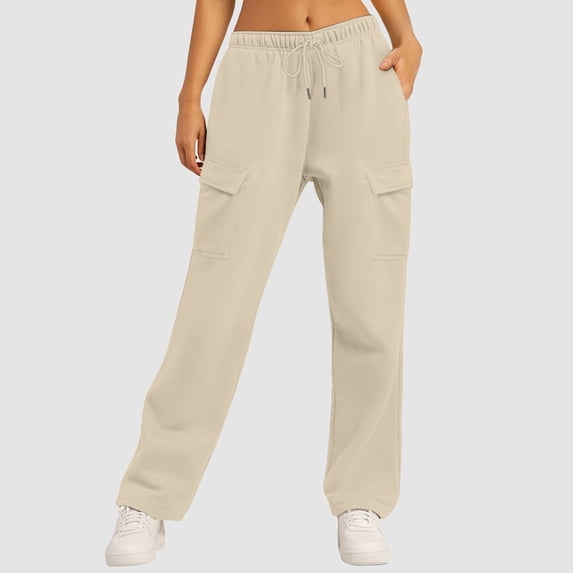 Qodauz Womens Wide Leg Baggy Sweatpants Drawstring Cargo Sweat Pants High Rise Casual Pant with Multi Pockets,Size S-3XL