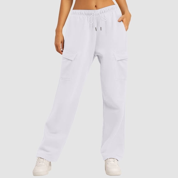 Qodauz Womens Wide Leg Baggy Sweatpants Drawstring Cargo Sweat Pants High Rise Casual Pant with Multi Pockets,Size S-3XL