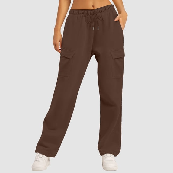 Qodauz Womens Wide Leg Baggy Sweatpants Drawstring Cargo Sweat Pants High Rise Casual Pant with Multi Pockets,Size S-3XL