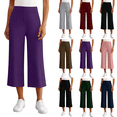 thumbnail image 1 of Womens Wide Leg Capri Pants Elastic High Waist Loose Capris with Pockets Summer Casual Yoga Cropped Pants,Sizes S-2XL, 1 of 6