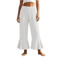 thumbnail image 1 of Womens Wide Leg Capris Plus Size New Linen Capri Pants for Women Summer Casual Wide Leg Drawstring Elastic Waist Ruffle Hem Capris with Pockets White XXL, 1 of 9