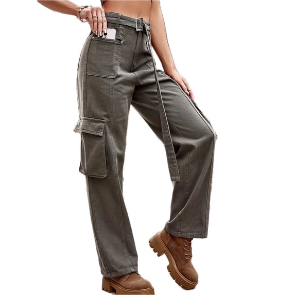Womens Wide Leg Cargo Jeans with Pockets High Rise Casual Durable Everyday Pants Trendy Fashion Comfortable Fit
