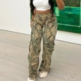 thumbnail image 1 of Womens Wide Leg Cargo Pants Fashion Camouflage Printed High Waist Casual Long Workwear Pants Khaki XXL, 1 of 6