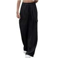 thumbnail image 1 of Womens Wide Leg Cargo Pants High Waist Pleated Solid Color Business Casual Loose Trousers with Pockets,Black 1,XL, 1 of 4