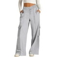 thumbnail image 1 of Womens Wide Leg Cargo Trousers Adjustable Drawstring Waist Sweatpants Loose Fit Casual Baggy Pants with Flap Pockets, 1 of 8