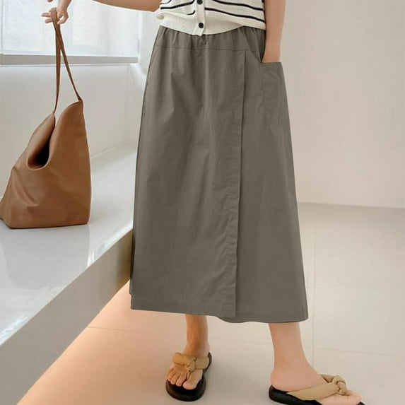 Womens Wide Leg Culottes Wrap Skirted Capris Pants High Waisted Summer Flowy Dress Casual Trousers with Pockets Green L