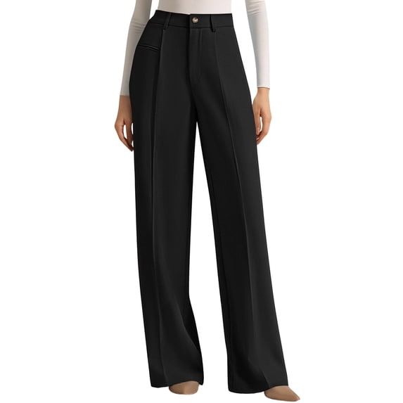 Womens Wide Leg Dress Pants Business Casual Flowy Work Palazzo Pants High Waisted Slacks Trousers Black L