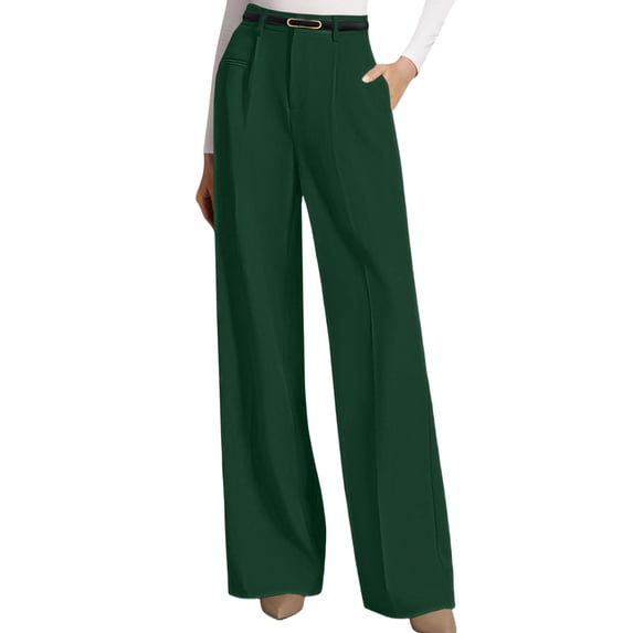 Womens Wide Leg Dress Pants Business Casual Flowy Work Palazzo Pants High Waisted Slacks Trousers Dark Green XXL