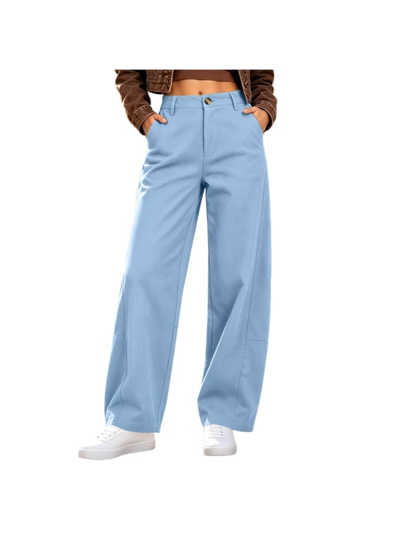 Womens Wide Leg Dress Pants, High Waist Stretchy Pull On Slacks with Pockets, Wrinkle-Resistant Work Pants for Business Office and Daily Wear
