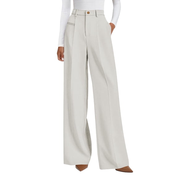 Womens Wide Leg Dressy Pants 2025 Business Casual Work Pants High Waisted Slacks Trousers White XL