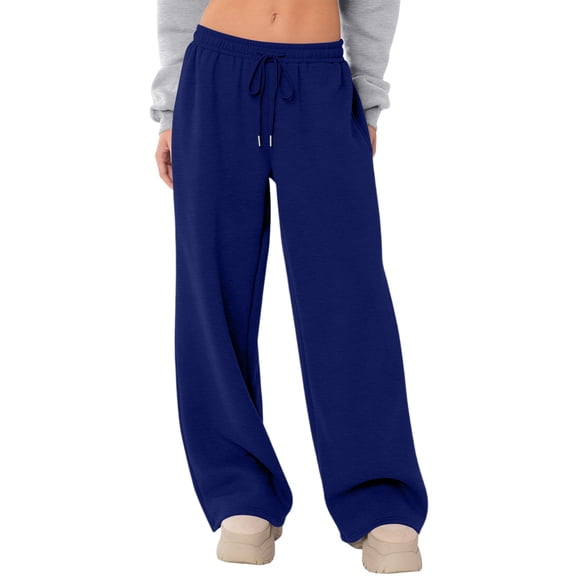 Womens Wide Leg Fleece Lined Sweatpants Winter Baggy Lounge Travel Pants Fashion Outfits 2026 Joggers Clothes Navy M