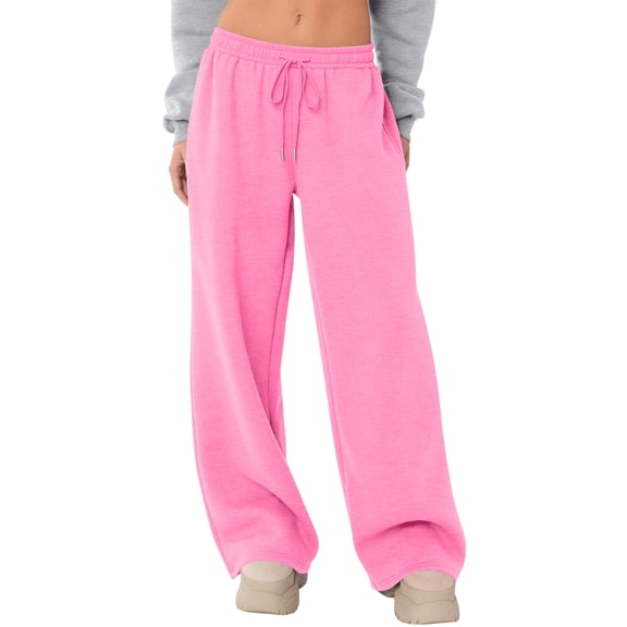 Womens Wide Leg Fleece Lined Sweatpants Winter Baggy Lounge Travel Pants Fashion Outfits 2026 Joggers Clothes Pink 2XL