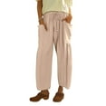 thumbnail image 1 of Womens Wide Leg Hippie Pants Plus Size Linen Ankle Length Drawstring High Waisted Cropped Pants Flowy Elastic Waist Breathable Harem Pantswith Pockets Beige L, 1 of 9