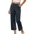 thumbnail image 1 of Womens Wide Leg Jeans Capri Solid Color Straight Leg Loose Casual Pocket Jeans Cropped Pants Size S-2XL, 1 of 9