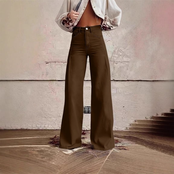 Womens Wide Leg Jeans Casual Baggy High Waisted Stretch Denim Pants