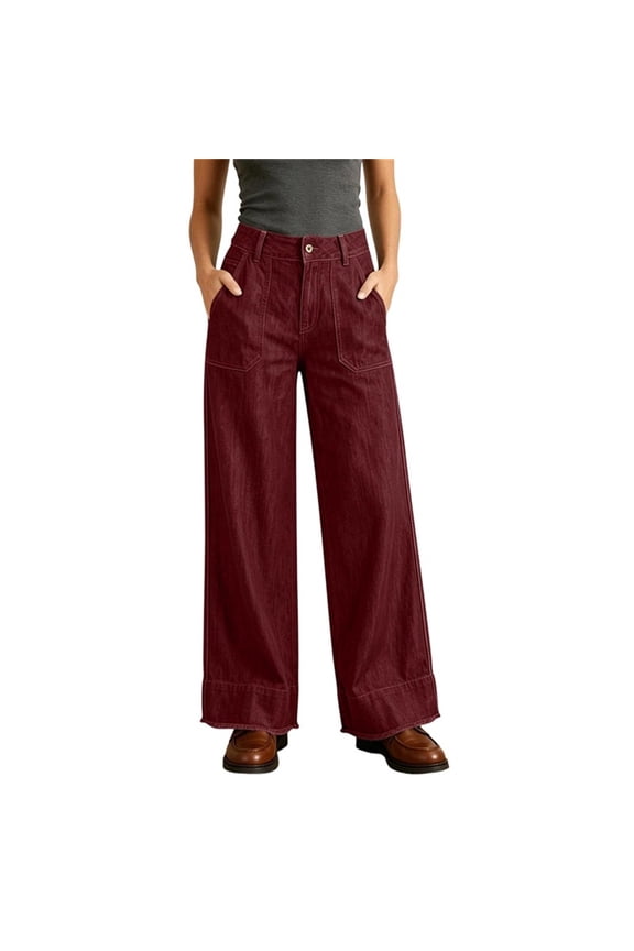 Womens Wide Leg Jeans Casual High Waisted Stretch Baggy Loose Business Work Straight Denim Pants with Pockets