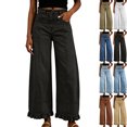 thumbnail image 1 of Womens Wide Leg Jeans High Waist Denim Pants Ruffle Hem Casual Streetwear Going out Baggy Solid Color Loose Pants, 1 of 8