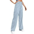 thumbnail image 1 of Womens Wide Leg Jeans High Waisted Baggy Jeans Button Zipper Pockets Length Pants Stretchy Denim Pants, 1 of 6