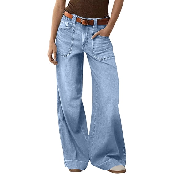Womens Wide Leg Jeans High Waisted Boyfriends Baggy Stretchy Denim Pants for Work Office
