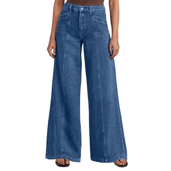 Womens Wide Leg Jeans High Waisted Straight Leg Fashion Stretchy Denim Pants with Pockets 2026 Summer Casual Pants