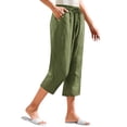 thumbnail image 1 of Womens Wide Leg Linen Pants Capris with Pockets Solid Drawstring Elastic Waist Beach Lounge Summer Capri Pant (2XL, Army Green), 1 of 5