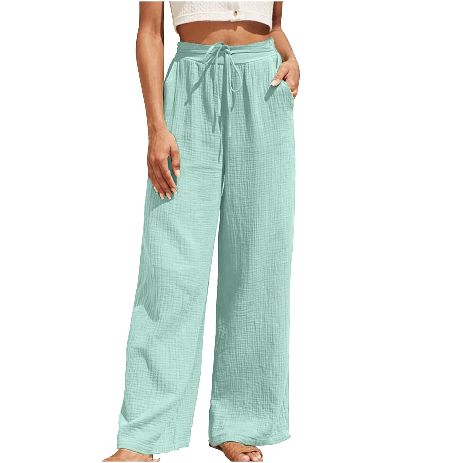 Soft Linen Flowy Wide Leg Crop Pants-White/black