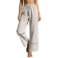 thumbnail image 1 of Womens Wide Leg Linen Pants High Waisted Drawstring Palazzo Casual Summer Beach Pants with Pockets, 1 of 3