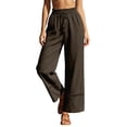 thumbnail image 1 of Womens Wide Leg Linen Pants High Waisted Drawstring Palazzo Casual Summer Beach Pants with Pockets, 1 of 4