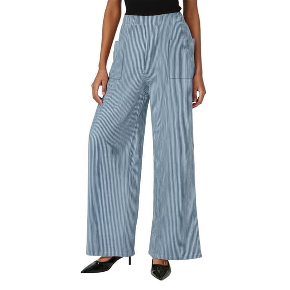 Womens Wide Leg Long Pants Summer High Waist Striped Palzzo Trousers Casual Bandage Lightweight Lounge Pants Loose Dressy Office Work Bottoms Plus Size