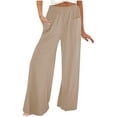 thumbnail image 1 of Womens Wide Leg Lounge Pants Elastic High Waist Solid Lightweight Sweatpants Polyester Spandex Comfy Trousers (X-Large, Khaki), 1 of 7