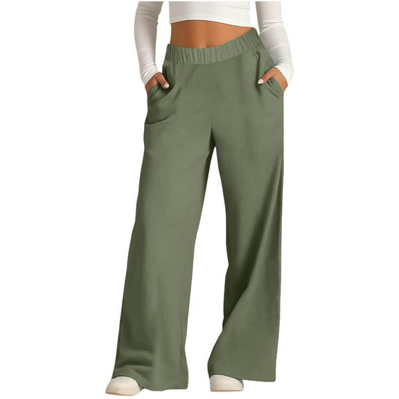 Womens Wide Leg Pajama Pants Baggy Casual Lounge Sleep Pants with Pockets Elastic Waist Pull-On Pjs Bottoms Army Green, L