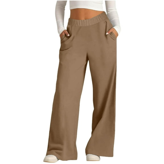 Womens Wide Leg Pajama Pants Baggy Casual Lounge Sleep Pants with Pockets Elastic Waist Pull-On Pjs Bottoms Coffee, XL
