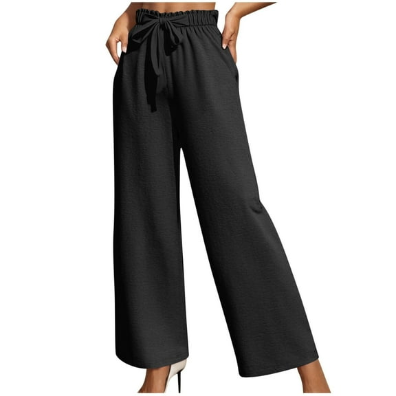 Womens Wide Leg Palazzo Pants Business Casual High Waisted Loose Fit Pockets Trouser With Belted
