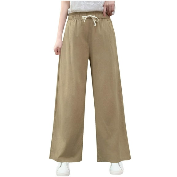 Womens Wide Leg Palazzo Pants Drawstring Elastic Waisted Casual Loose Loungewear Trousers with Pockets