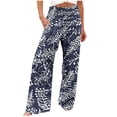 thumbnail image 1 of Womens Wide Leg Pant Boho Floral Printed Summer Palazzo Pants Casual Loose Flowy Beach Vacation Trousers, 1 of 4