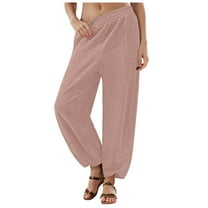 Womens Wide Leg Pants Baggy Harem Elastic Waist Sweatpants With Pockets Casual Loose Solid Color Trousers for Women