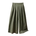 thumbnail image 1 of Womens Wide Leg Pants Capris Cotton Linen Baggy Solid Casual Comfy Pull On Palazzo Capri Pant Elastic Waist Loose Pleated Cropped Loungewear Trousers, 1 of 8