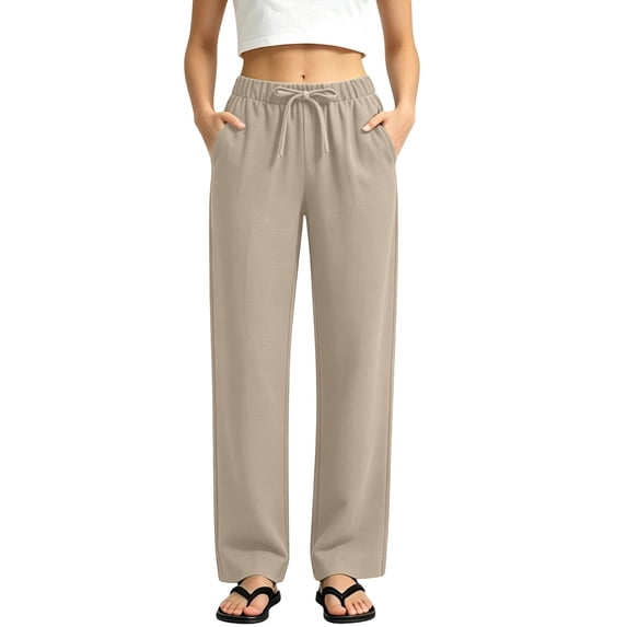 Womens Wide Leg Pants Casual Flowy Crepe Trousers Free Relaxed Fit Work Business with Pockets