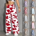 thumbnail image 1 of Womens Wide Leg Pants Casual High Waist Wide Leg Pants Cow Print Straight Denim Trousers, 1 of 6