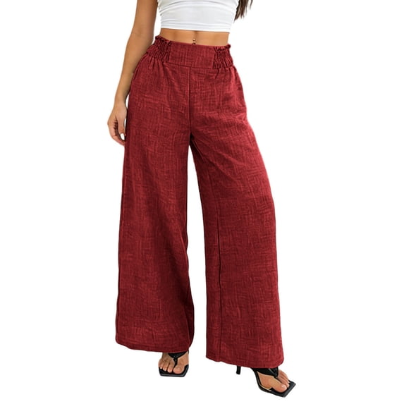 Womens Wide Leg Pants Casual High Waisted Summer Solid Color Elasticated Wide-leg Pants